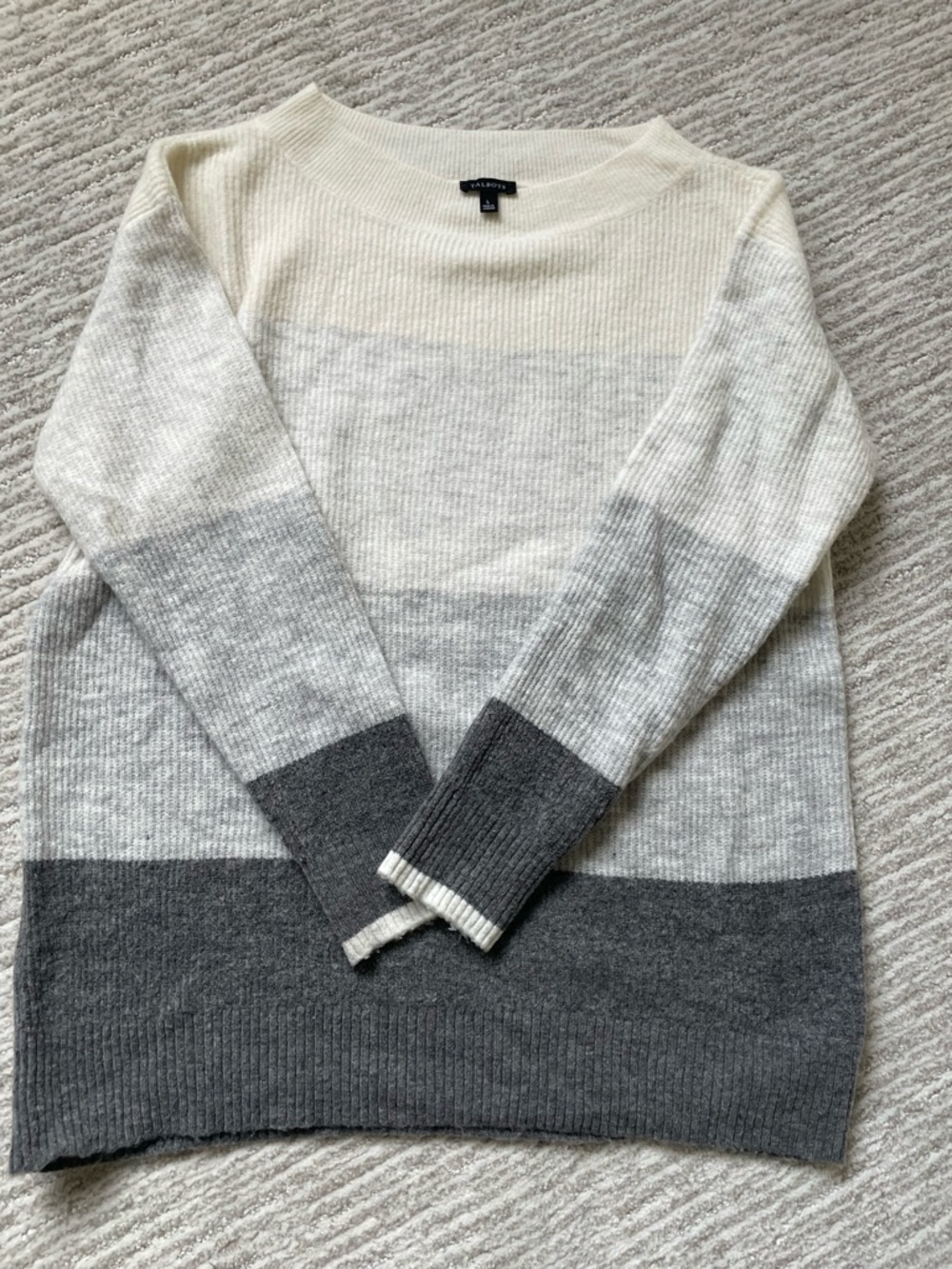 Talbots Cream, Light Gray & Dark Gray Colorblock Knit Pullover